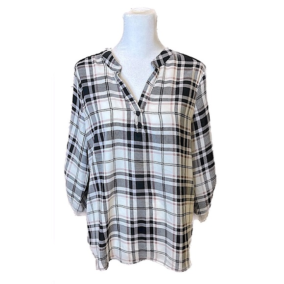 Davina Plaid Printed Polyester Blouse, Women’s Size Medium. - Picture 4 of 10